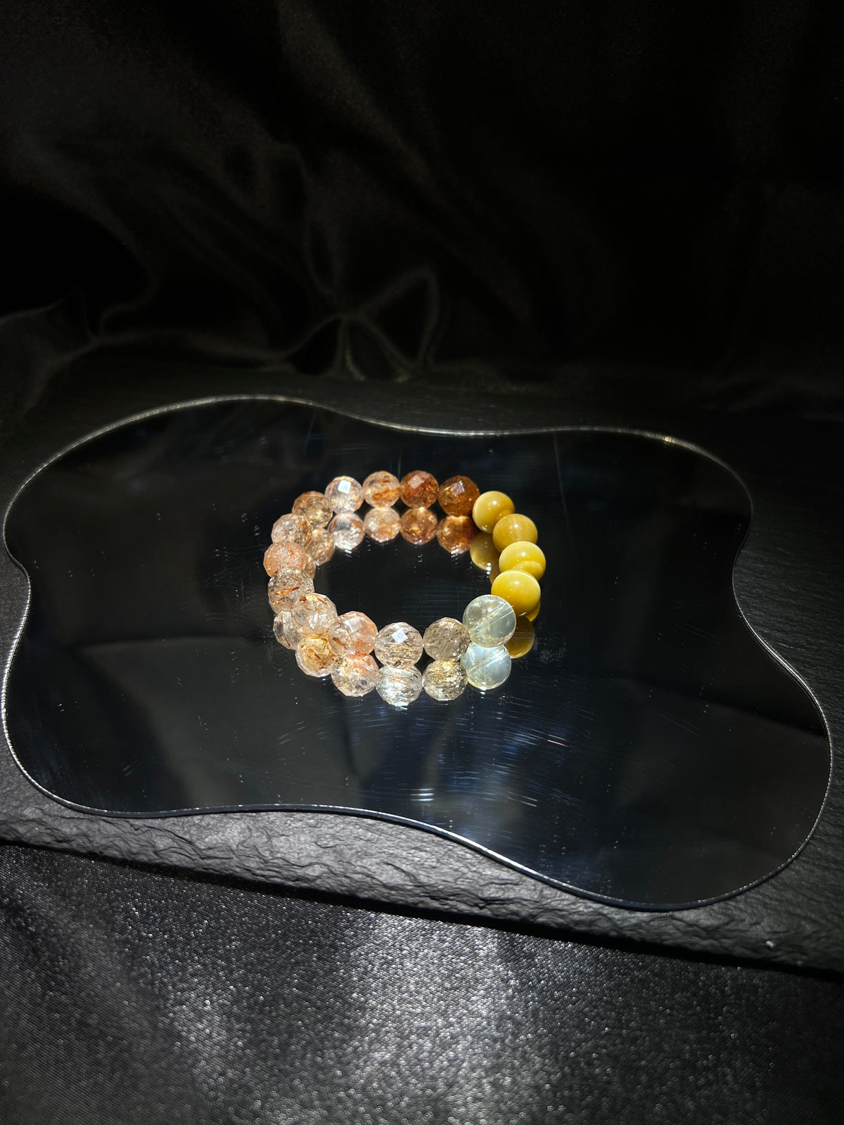 64-Facet Black Gold Crystal & Tiger Eye Bracelet – worn and styled