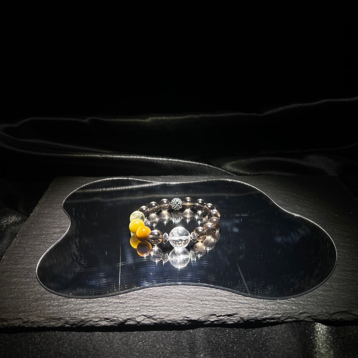 Smoky Quartz & Water Ripple Crystal Bracelet – worn and styled