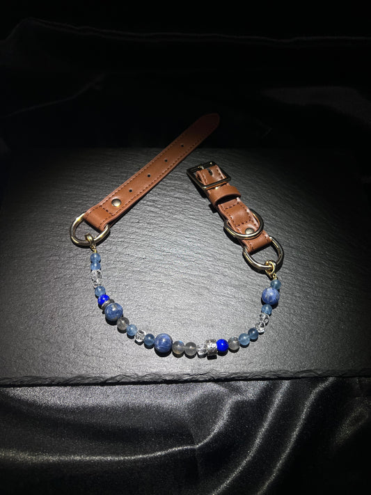 Kyanite & Lapis Lazuli Pet Collar – close-up detail of natural crystal