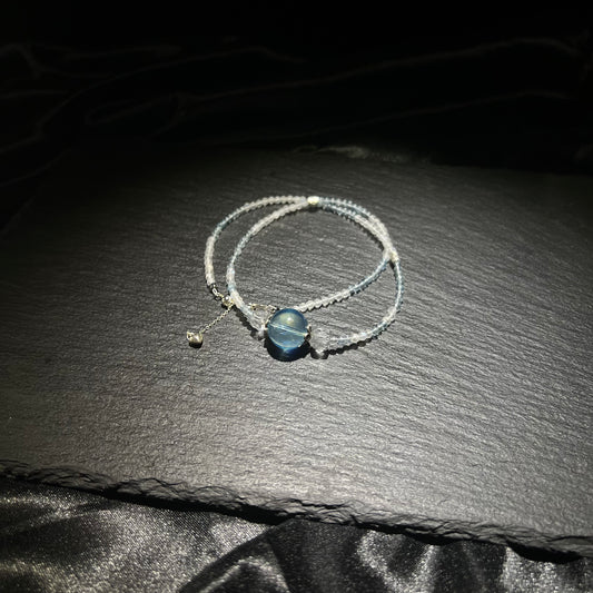 Aquamarine & Moonstone Crystal Necklace – Sterling Silver