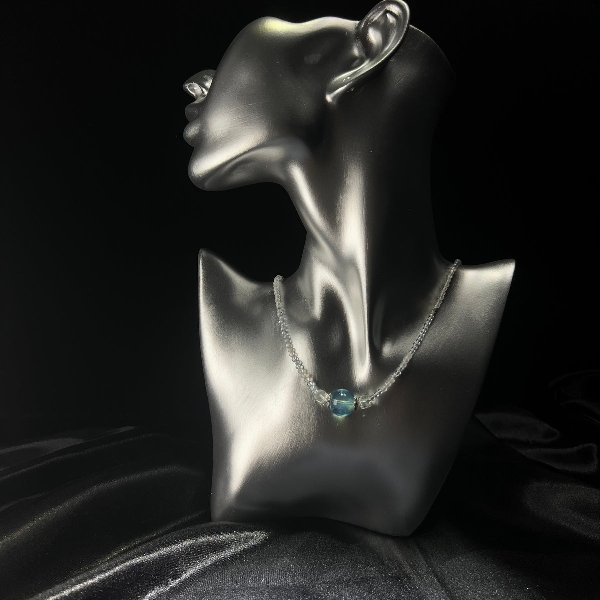 Aquamarine & Moonstone Crystal Necklace – Sterling Silver