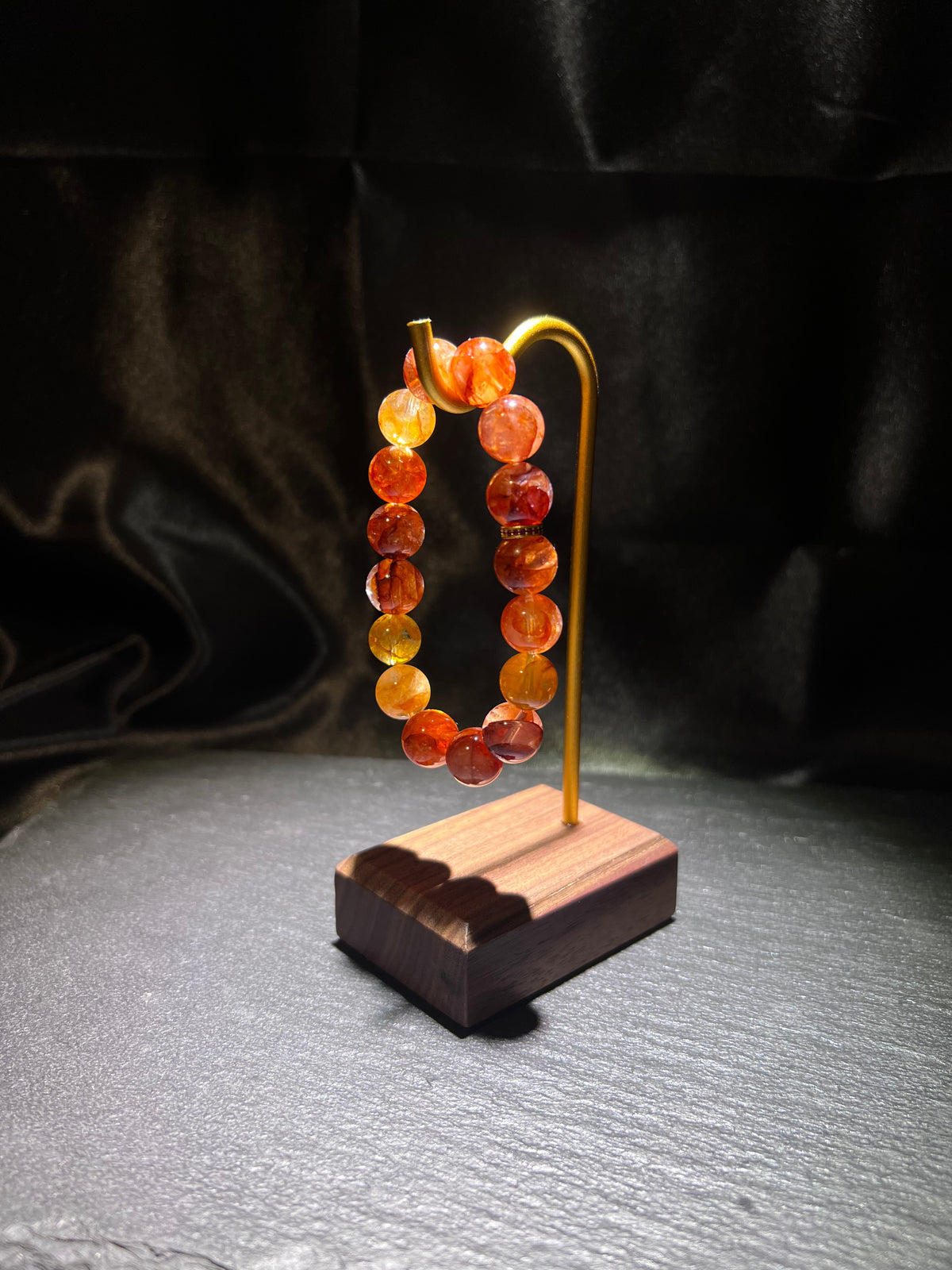 Red & Yellow Hematoid Quartz Bracelet – close-up detail of natural crystal
