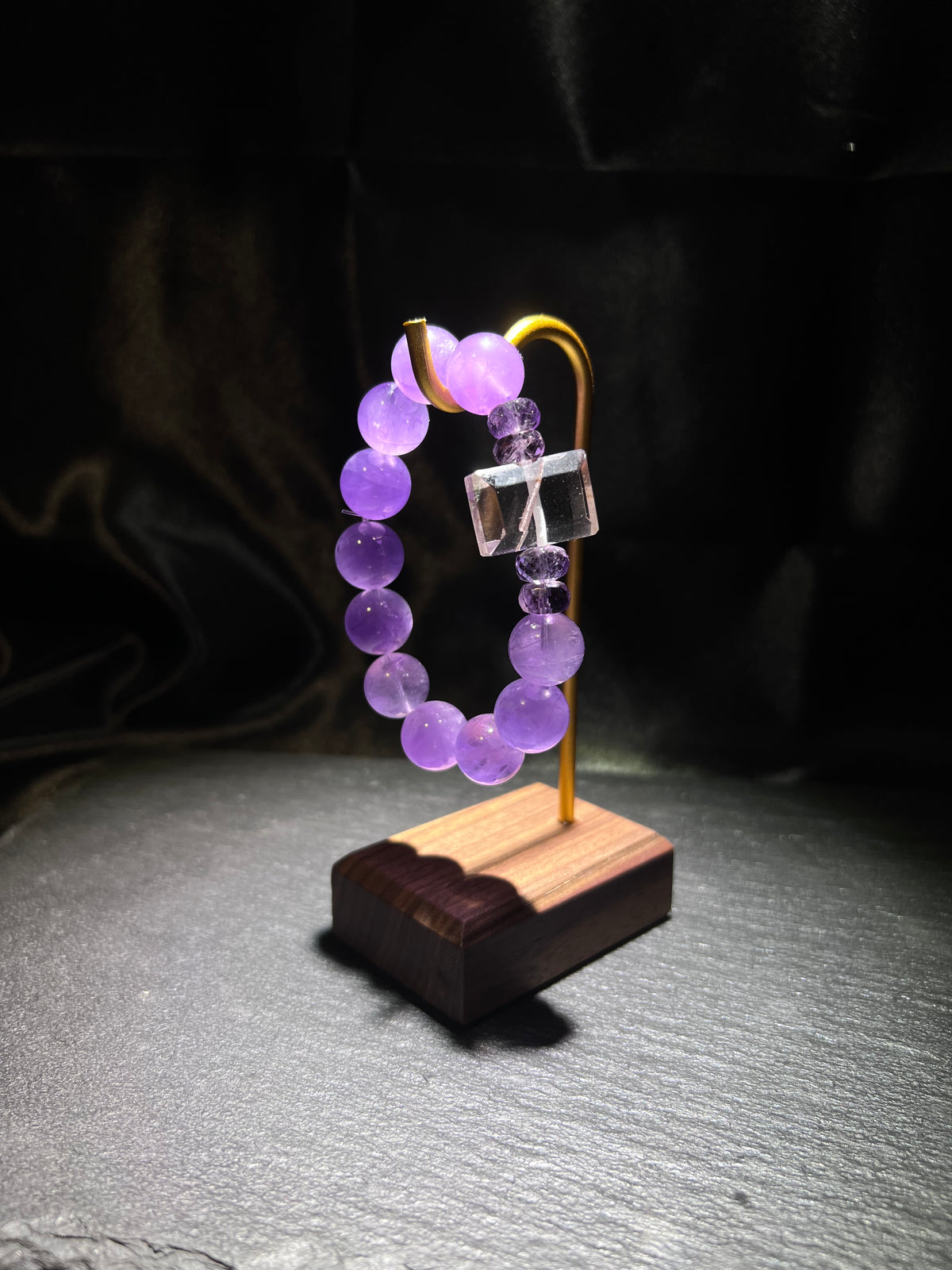 Amethyst & Phantom Quartz Bracelet – close-up detail of natural crystal