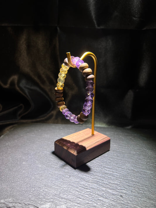 Purple & Yellow Faceted Crystal Bracelet – close-up detail of natural crystal