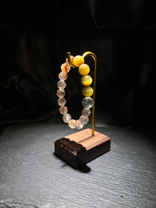 64-Facet Black Gold Crystal & Tiger Eye Bracelet – close-up detail of natural crystal