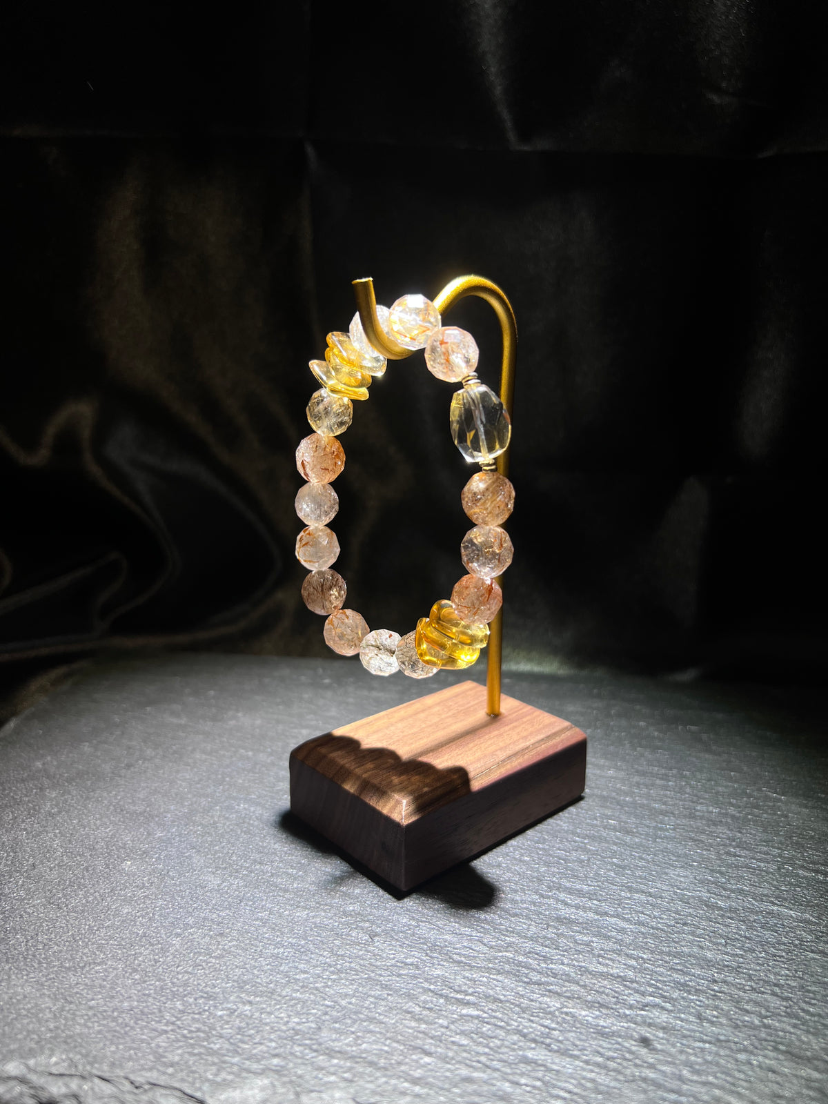 Black Gold Crystal & Citrine Bracelet – close-up detail of natural crystal