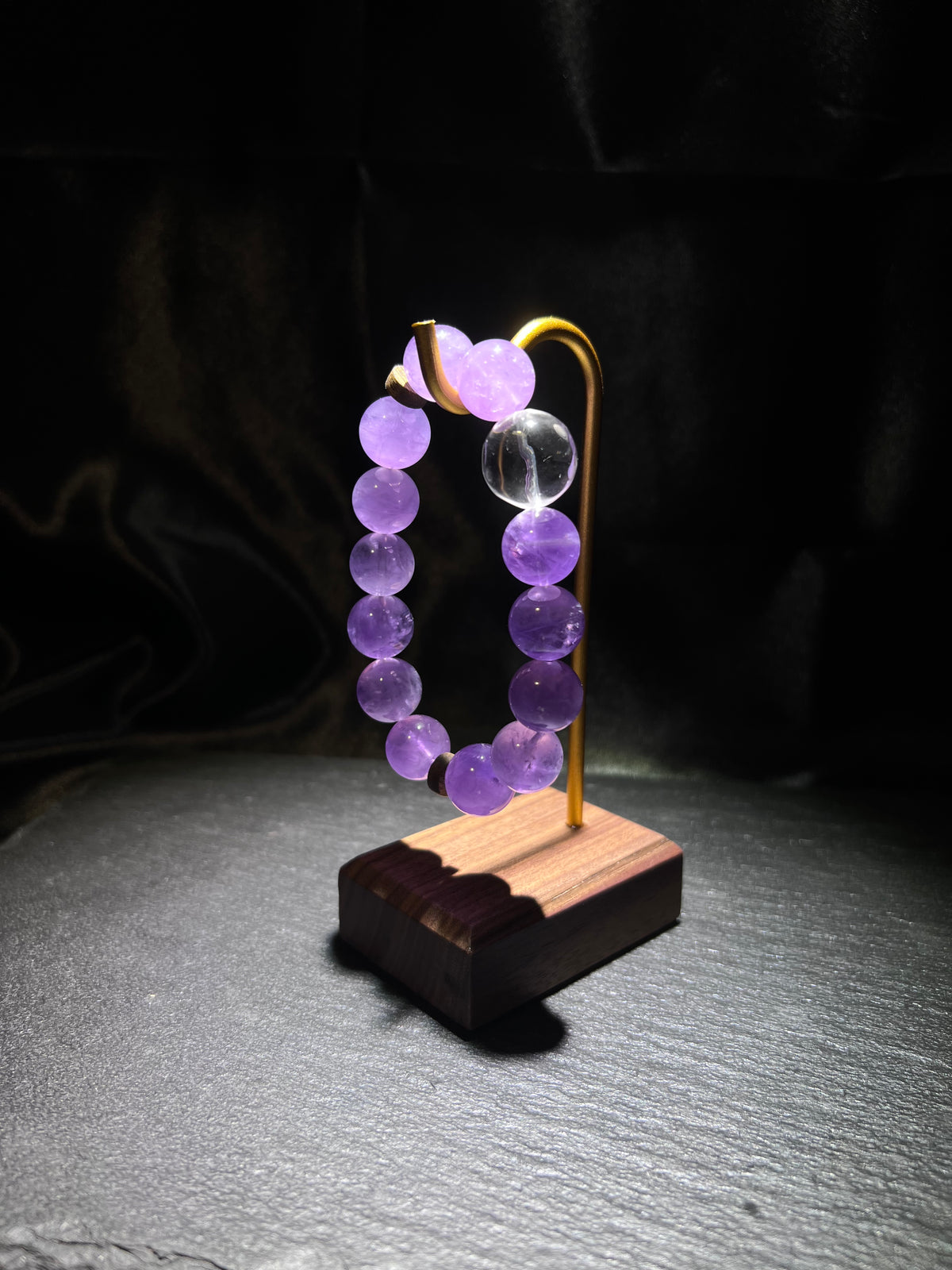 Amethyst & White Crystal Bracelet – close-up detail of natural crystal