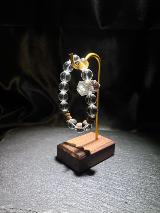 Double-Terminated Colorful Phantom & White Quartz Bracelet – close-up detail of natural crystal