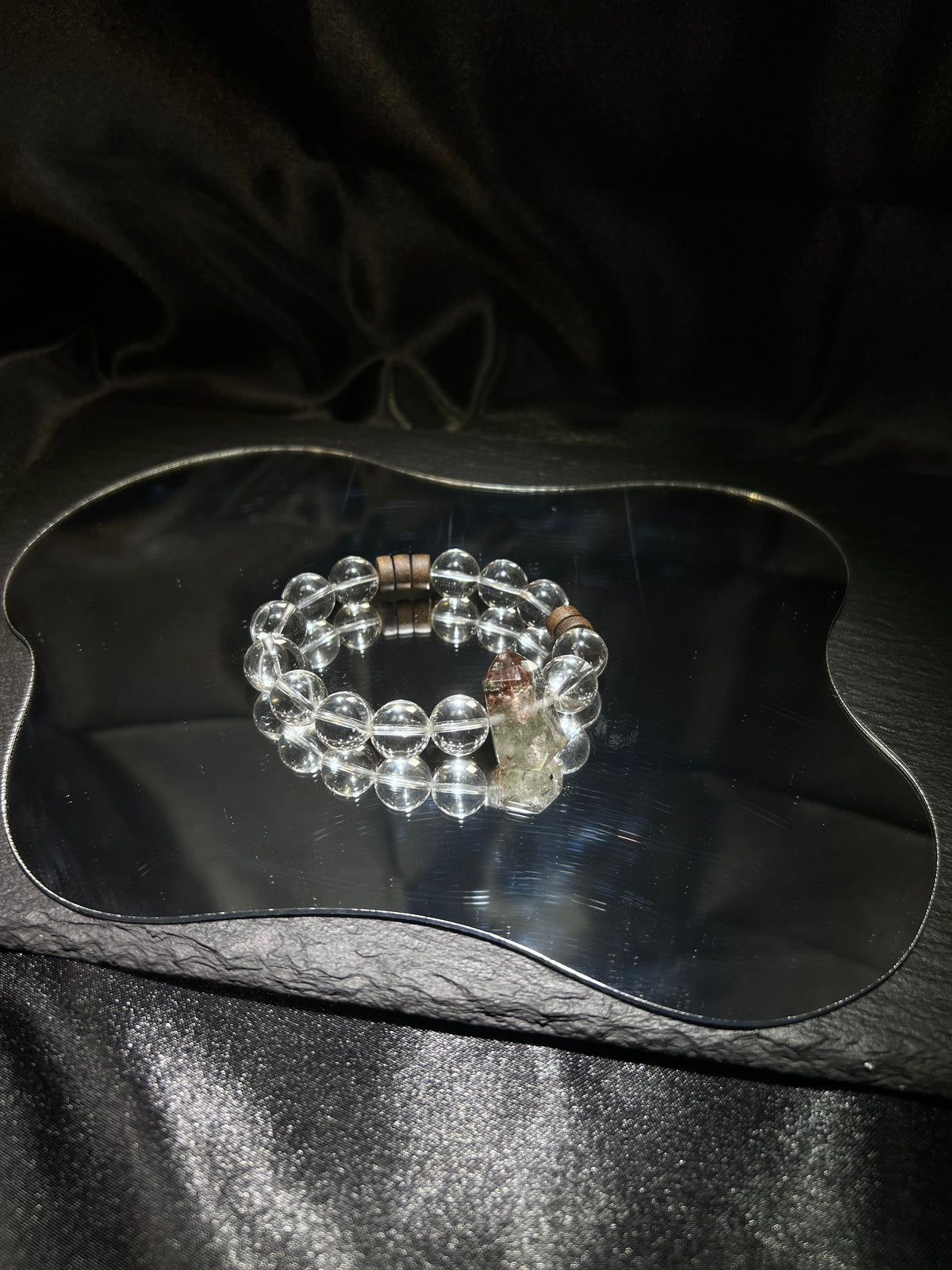 Double-Terminated Colorful Phantom & White Quartz Bracelet – worn and styled