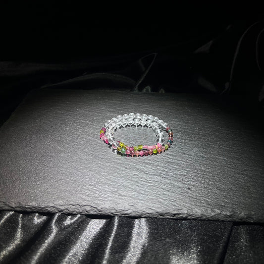 2-Ring Tourmaline BB & Clear Quartz Bracelet – natural crystal jewelry by Joyseven