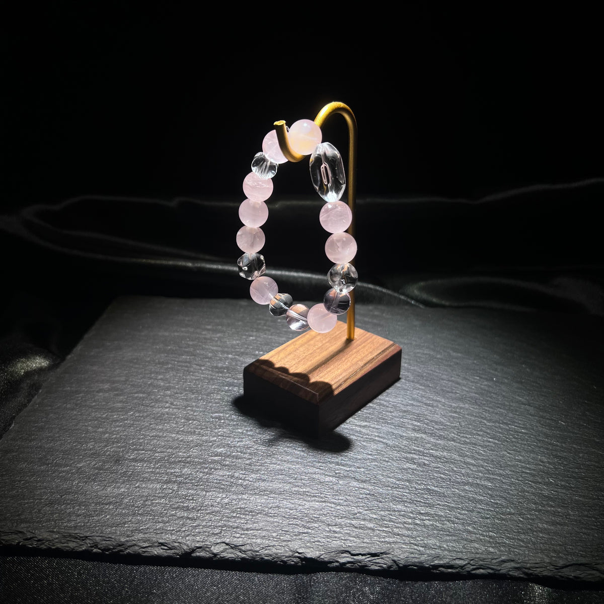 Rose Quartz & White Crystal Bracelet – close-up detail of natural crystal