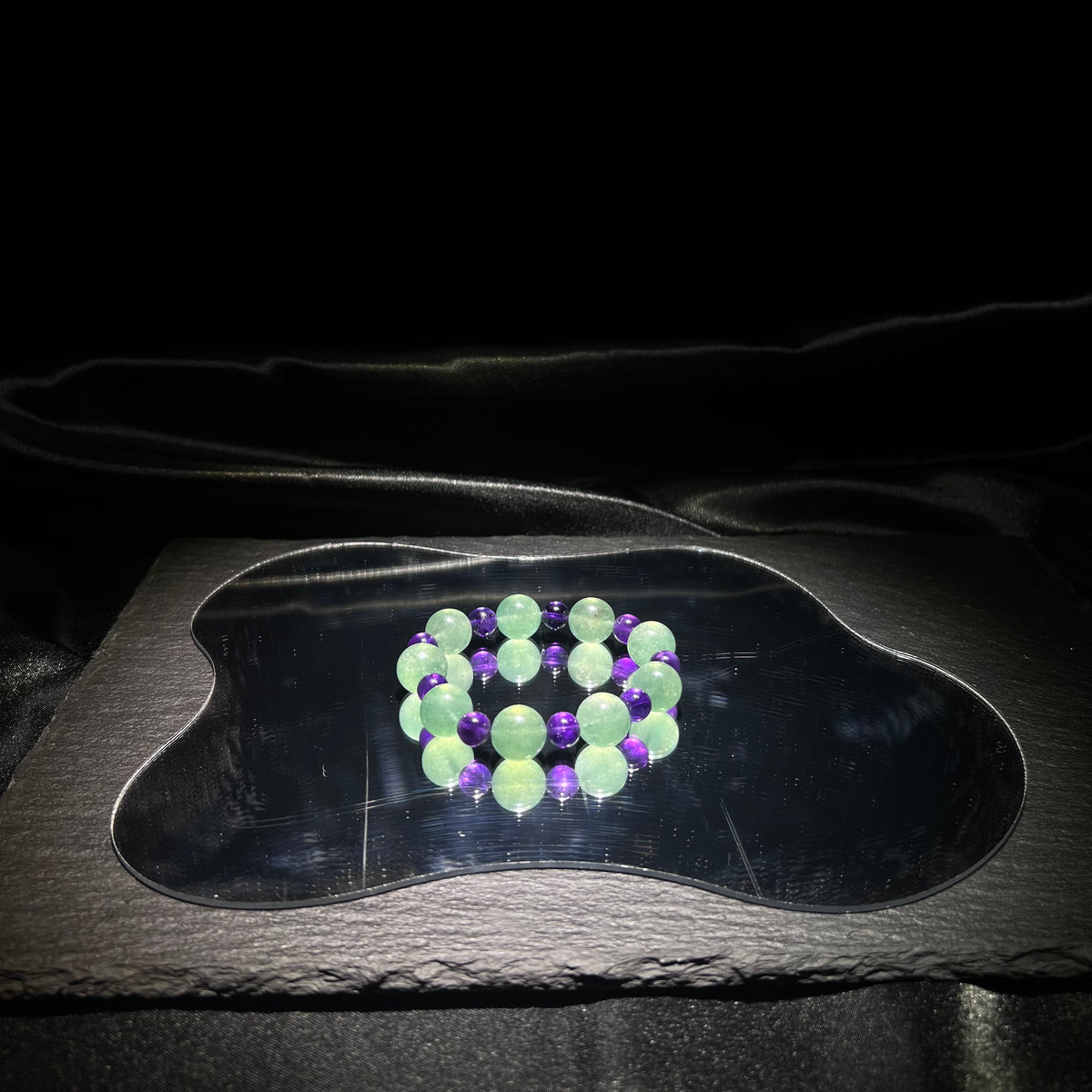 Green Strawberry Quartz & Amethyst Bracelet – worn and styled