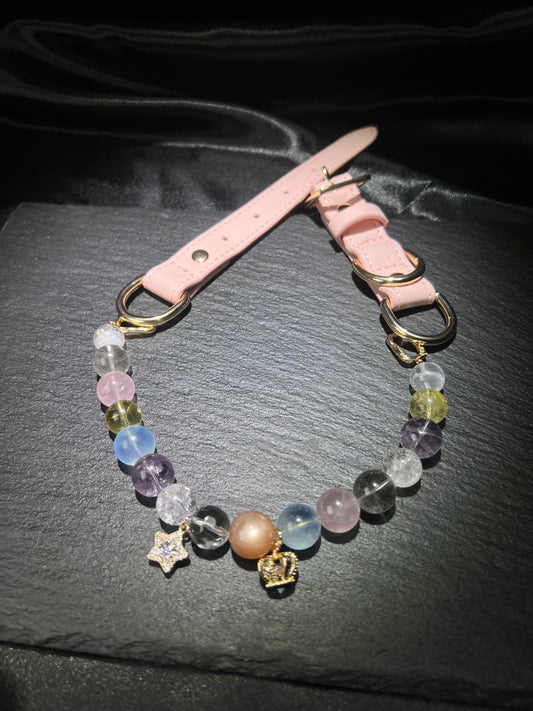 Rainbow Crystal Pet Collar – close-up detail of natural crystal