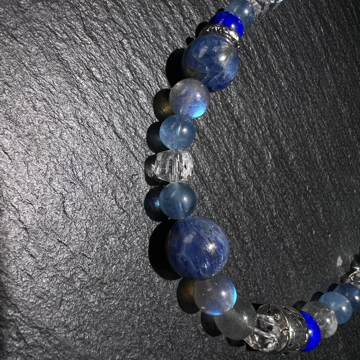 Kyanite & Lapis Lazuli Pet Collar – worn and styled