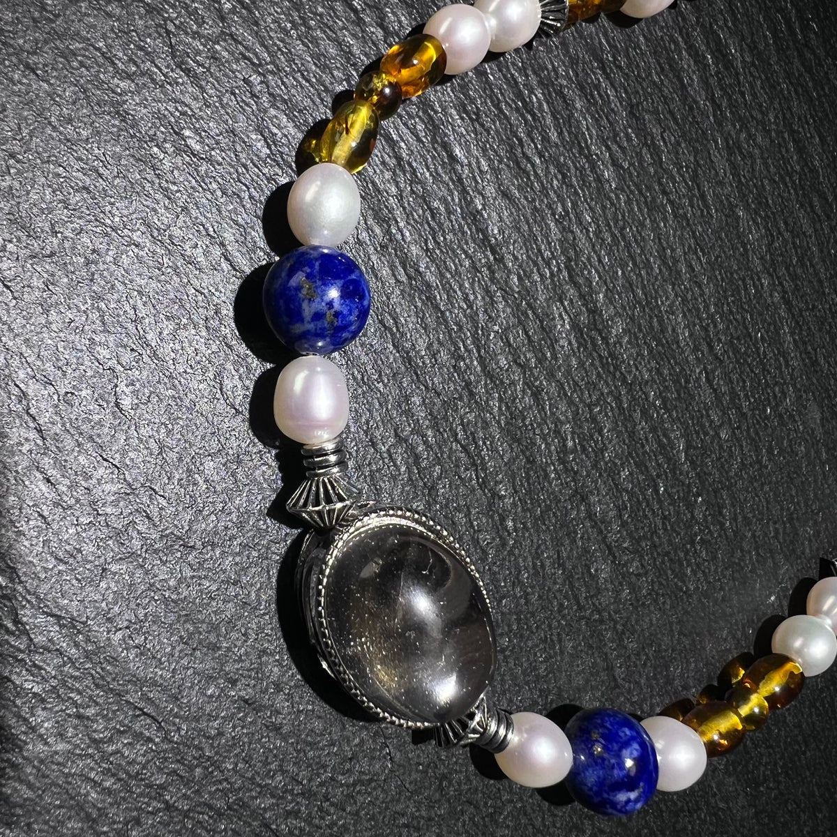 Pearl & Lapis Lazuli Pet Collar – worn and styled