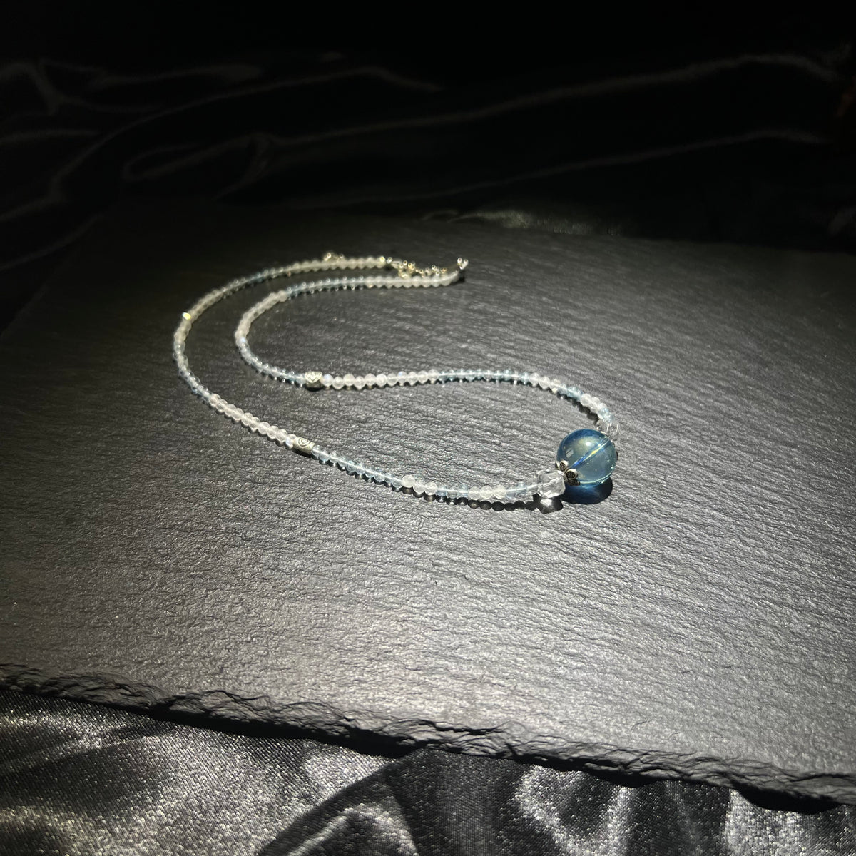 Aquamarine & Moonstone Crystal Necklace – Sterling Silver