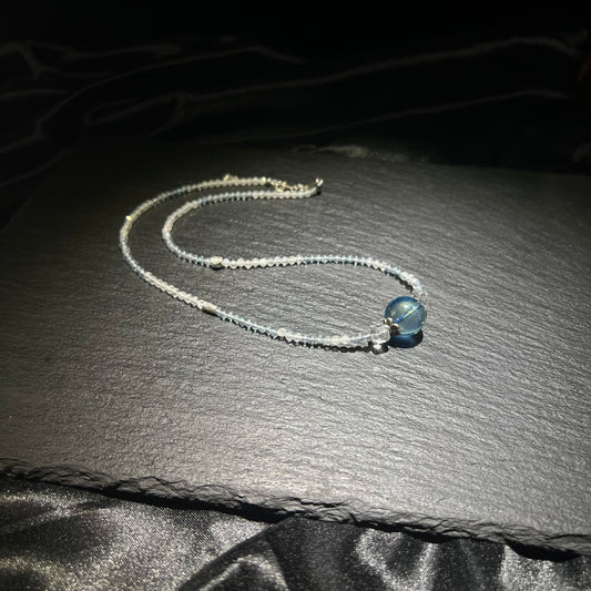 Aquamarine & Moonstone Crystal Necklace – Sterling Silver