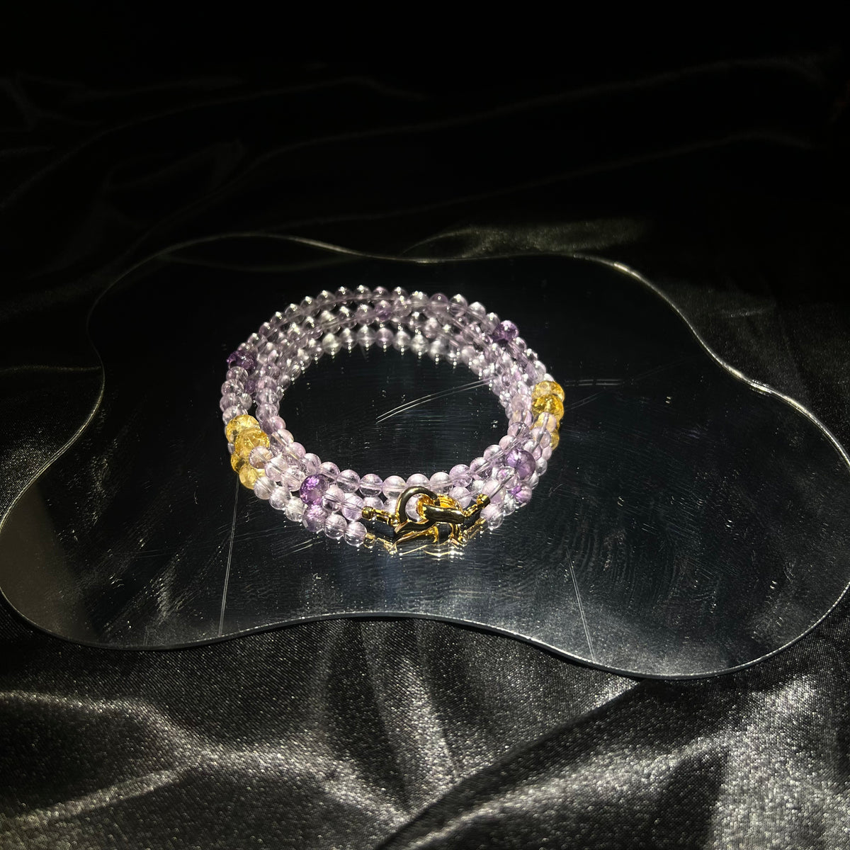 Amethyst & Citrine Barrel Bead Necklace – Purple & Gold, Faceted Shine, 18K Gold-Plated Clasp